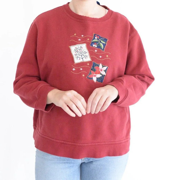 Vintage 90'S Basic Editions Maroon Floral Springtime Crewneck Sweater XL - Picture 2 of 10